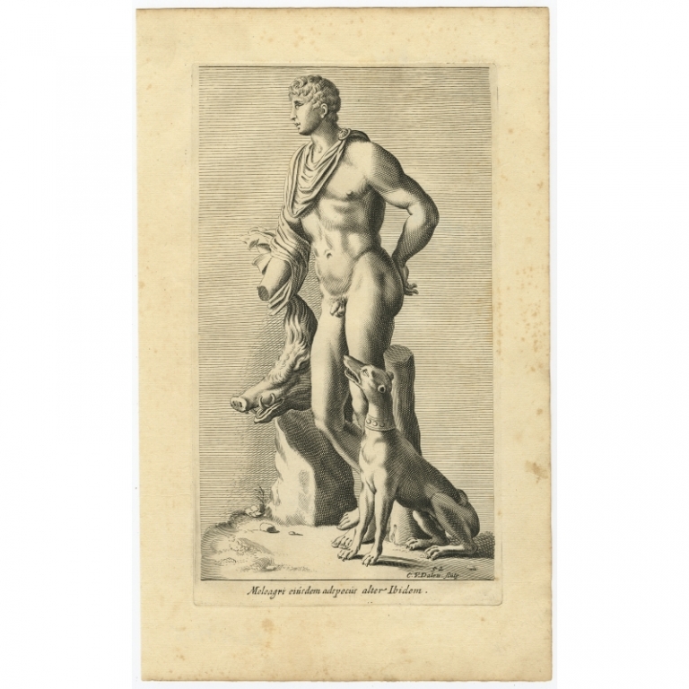 Antique Print of the Statue of Meleager in Rome by Van Dalen (1660)