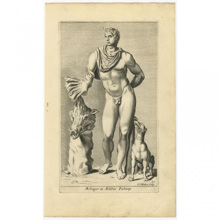 Antique Print of the Statue of Meleager in Rome by Van Dalen (1660)