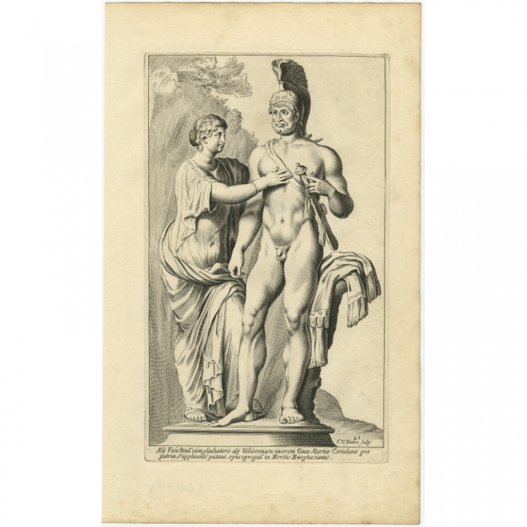 Antique Print of the Statue of Faustina and a gladiator in Rome by Van Dalen (1660)