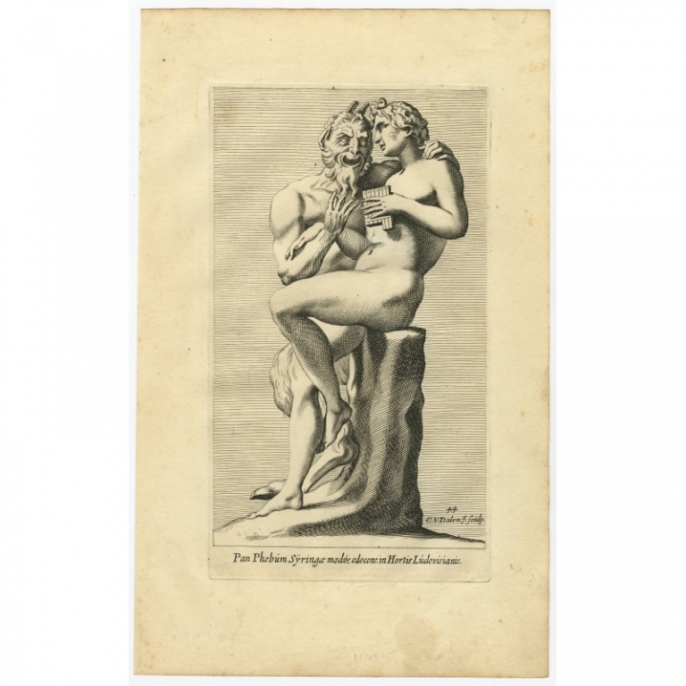 Antique Print of the Statue of Pan and Syrinx in Rome by Van Dalen (1660)