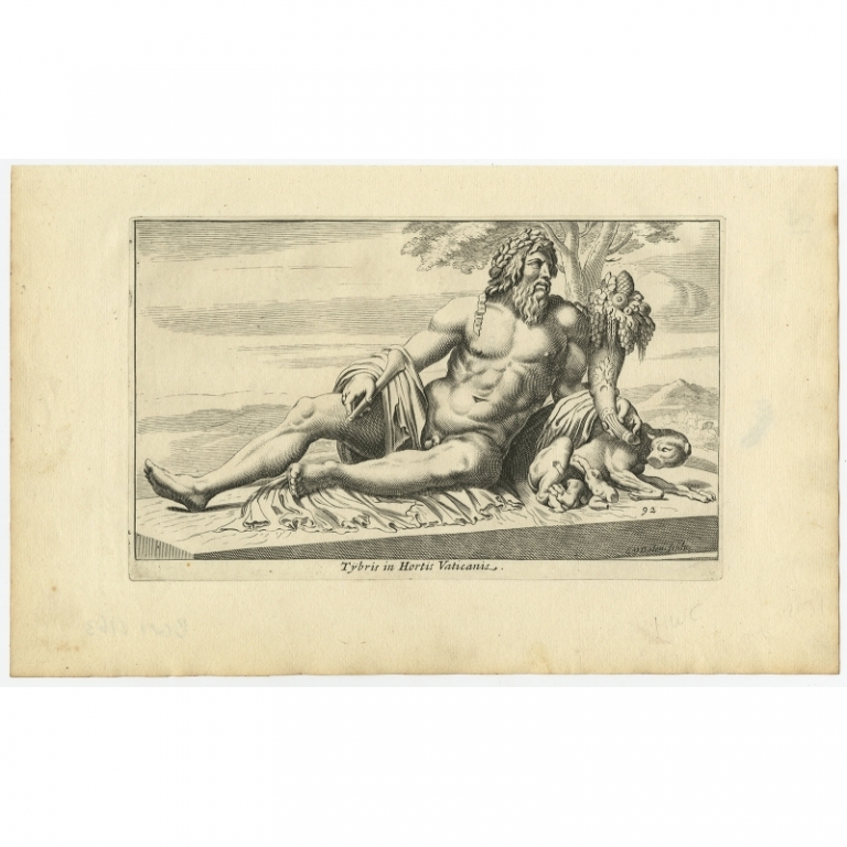 Antique Print of the Statue of Tiberinus in Rome by Van Dalen (1660)