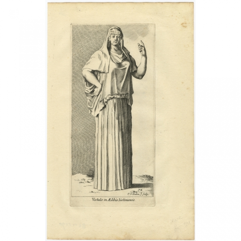 Antique Print of the Statue of a Vestal virgin in Rome by Van Dalen (1660)