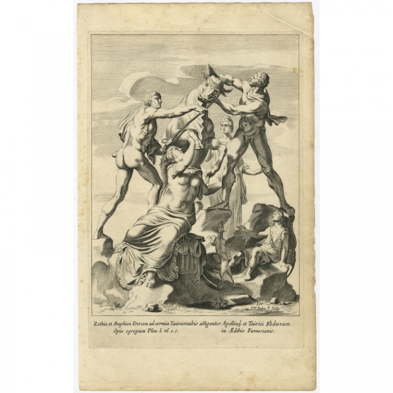 Antique Print of the Statue of Zethus and Amphion in Rome by Van Dalen (1660)
