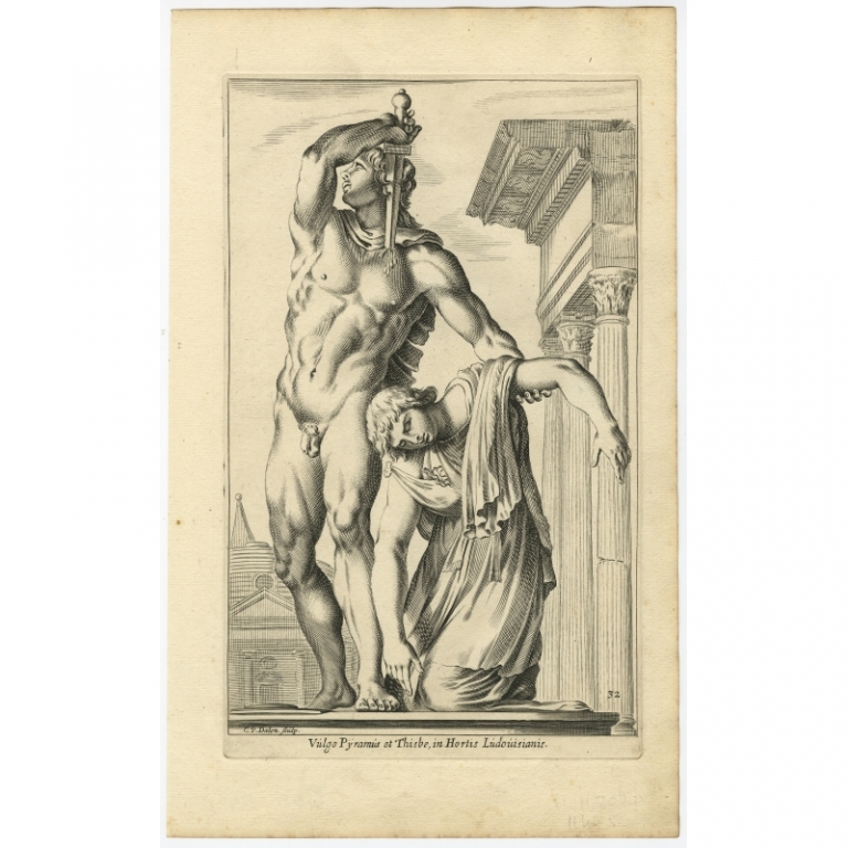 Antique Print of the Statue of Pyramus and Thisbe by Van Dalen (1660)