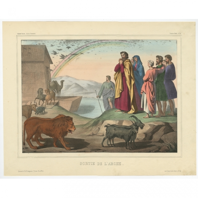 Antique Print of Animals coming out of the Ark of Noah by Becquet (c.1840)