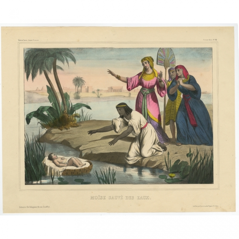 Antique Print of Baby Moses by Becquet (c.1840)