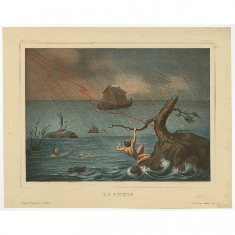 Antique Print of 'The Deluge' by Becquet (c.1840)