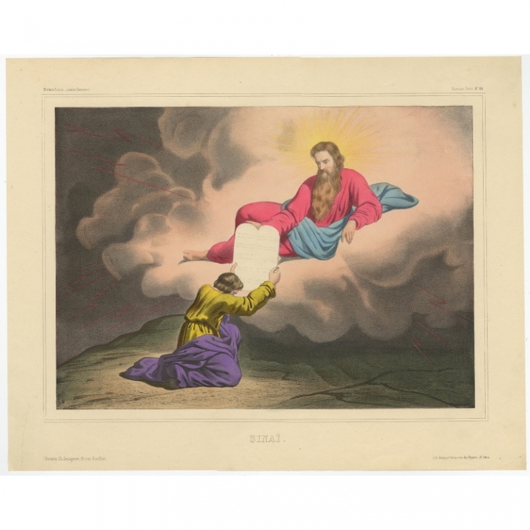 Antique Print of Moses on Mount Sinai by Becquet (c.1840)