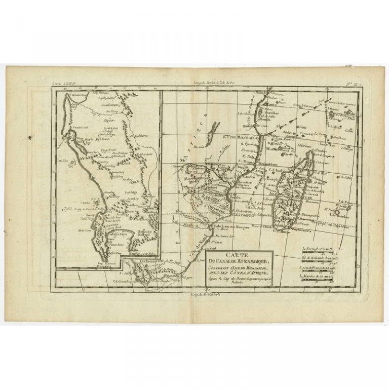 Antique Map of Mozambique Channel by Bonne (c.1780)