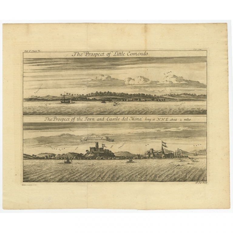 Antique Print of Forts on the West African Gold Coast by Kip (1744)