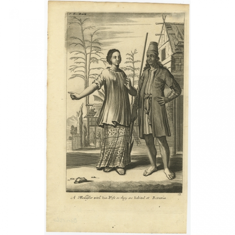 Antique Print of a Man and his Wife from Makassar by Nieuhof (1744)