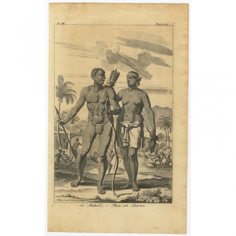 Antique Print of a Man and Woman from Malabar by Nieuhof (1744)