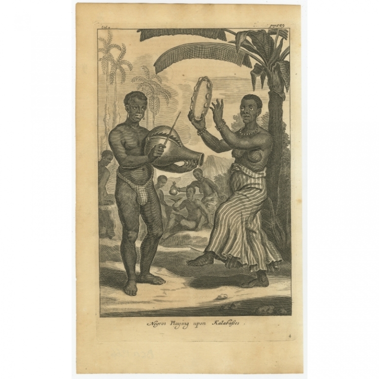 Antique Print of People playing Gourd Instruments by Nieuhof (1744)
