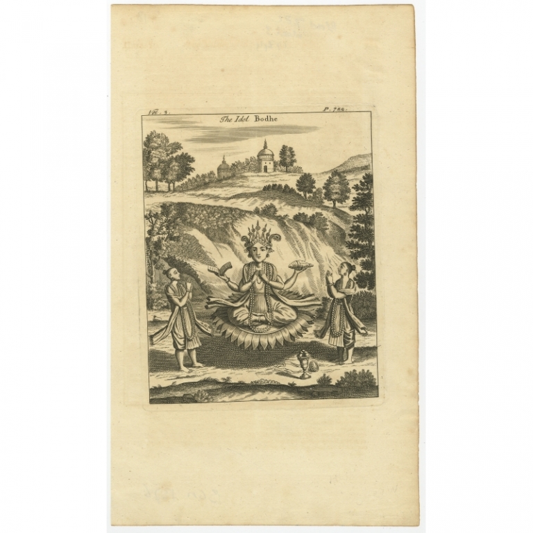 Antique Print of Vishnu incarnated as the Gautama Buddha by Baldaeus (1744)