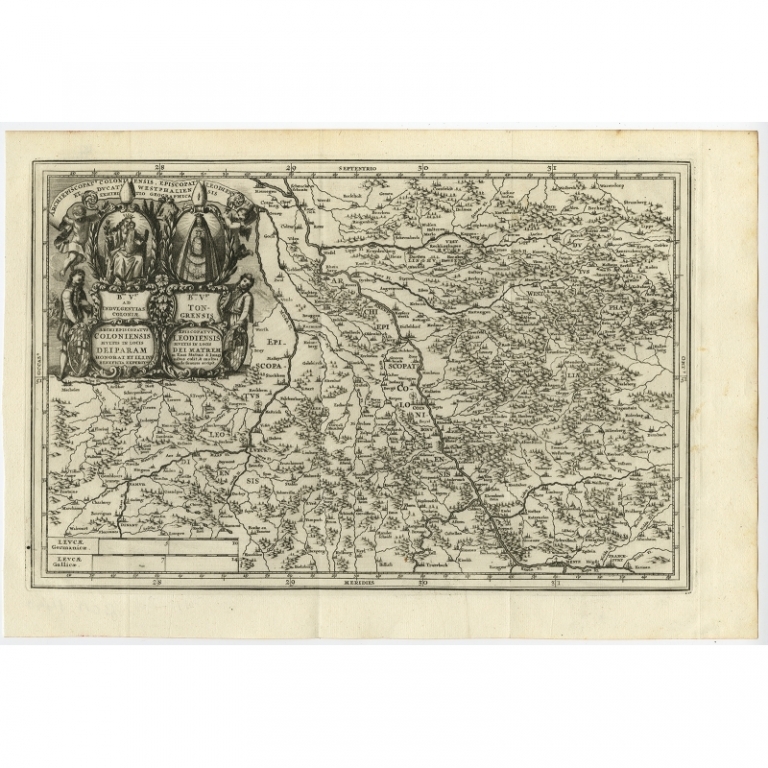 Antique Map of the region of Cologne and Liege by Scherer (1699)