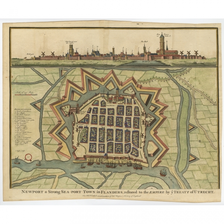 Antique Map of the town of 'Nieuwpoort' by Tindal (1724)