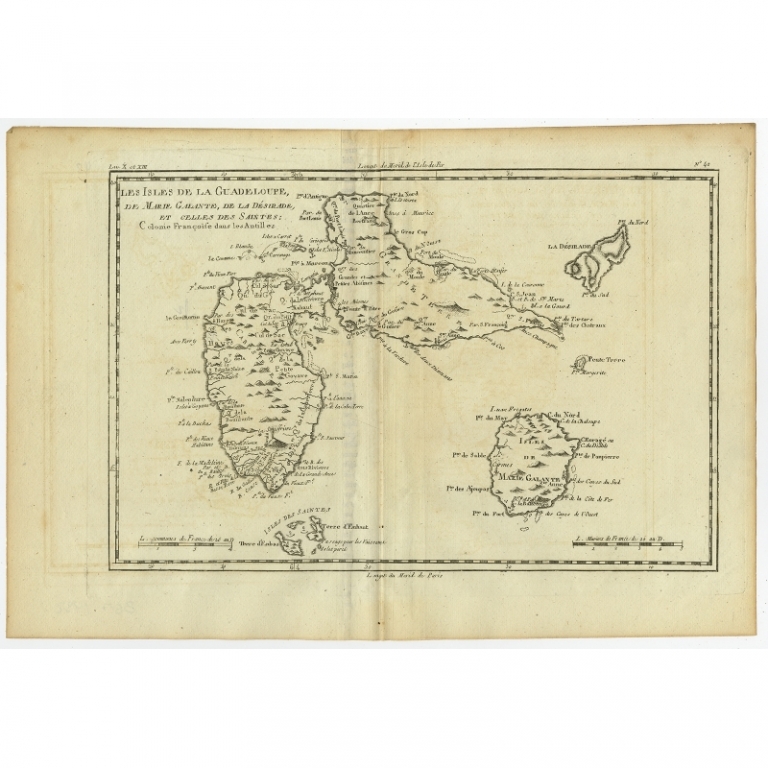 Antique Map of Guadeloupe by Bonne (c.1780)