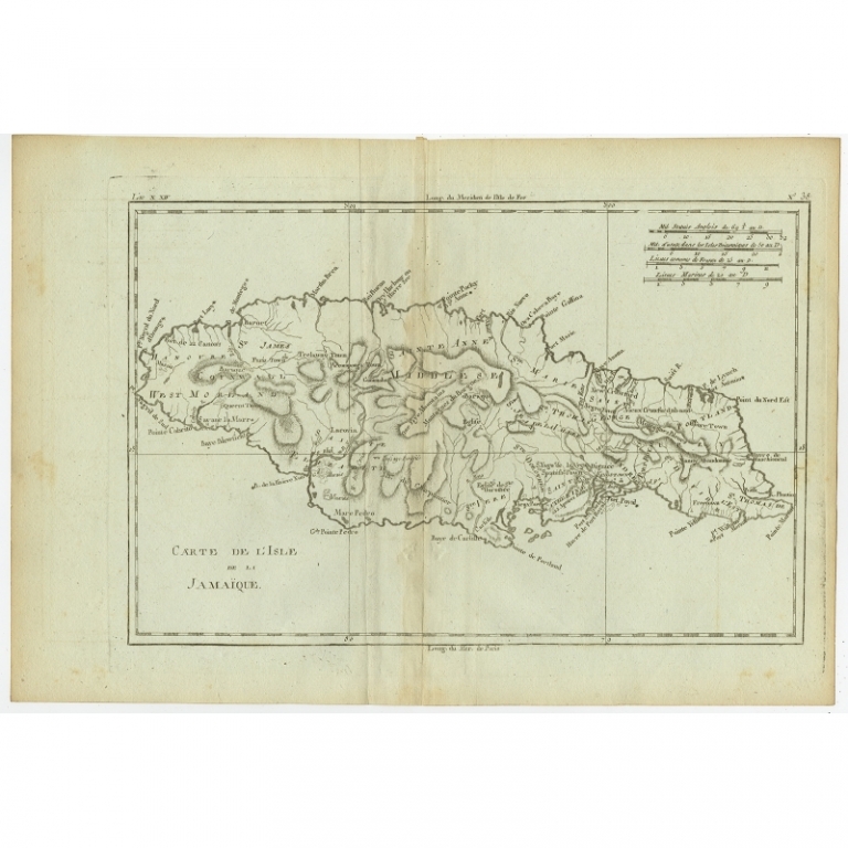 Antique Map of Jamaica by Bonne (c.1780)