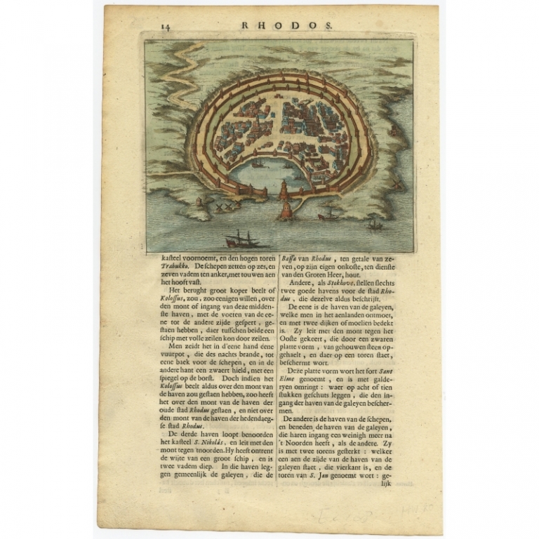 Antique Plan of Rhodes by Dapper (1688)