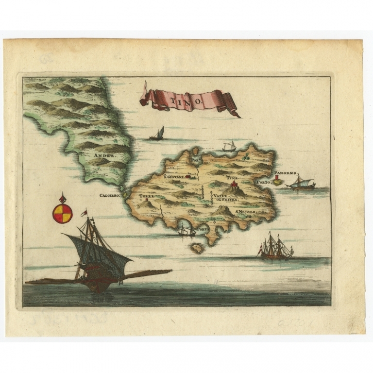 Antique Map of the Island of Tinos by Dapper (1687)