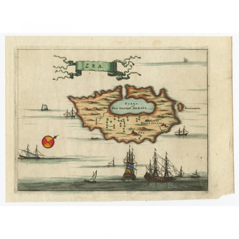Antique Map of the Island of Kea by Dapper (1687)