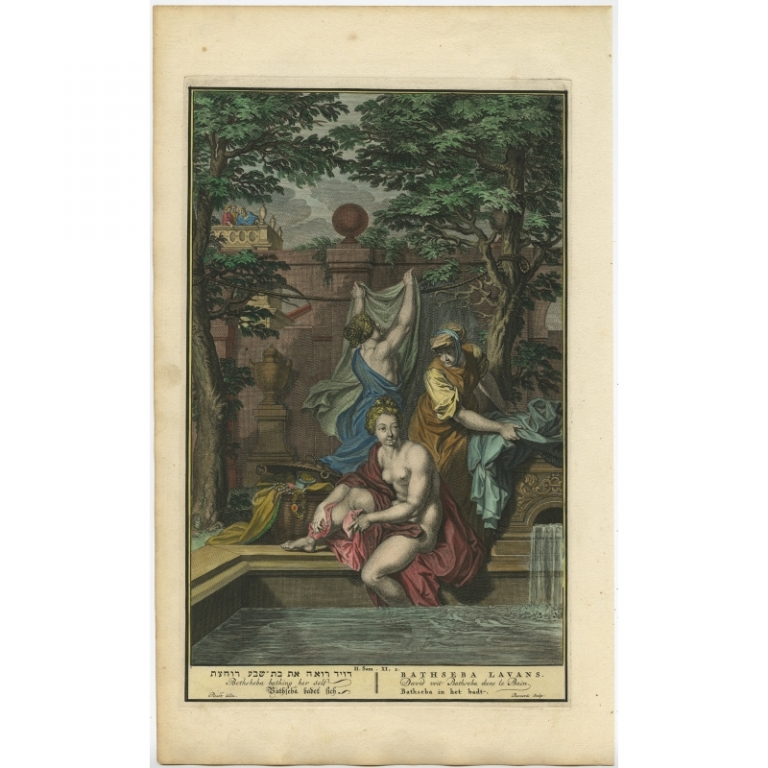 Antique Print of Bathsheba Bathing by Bernards (1728)