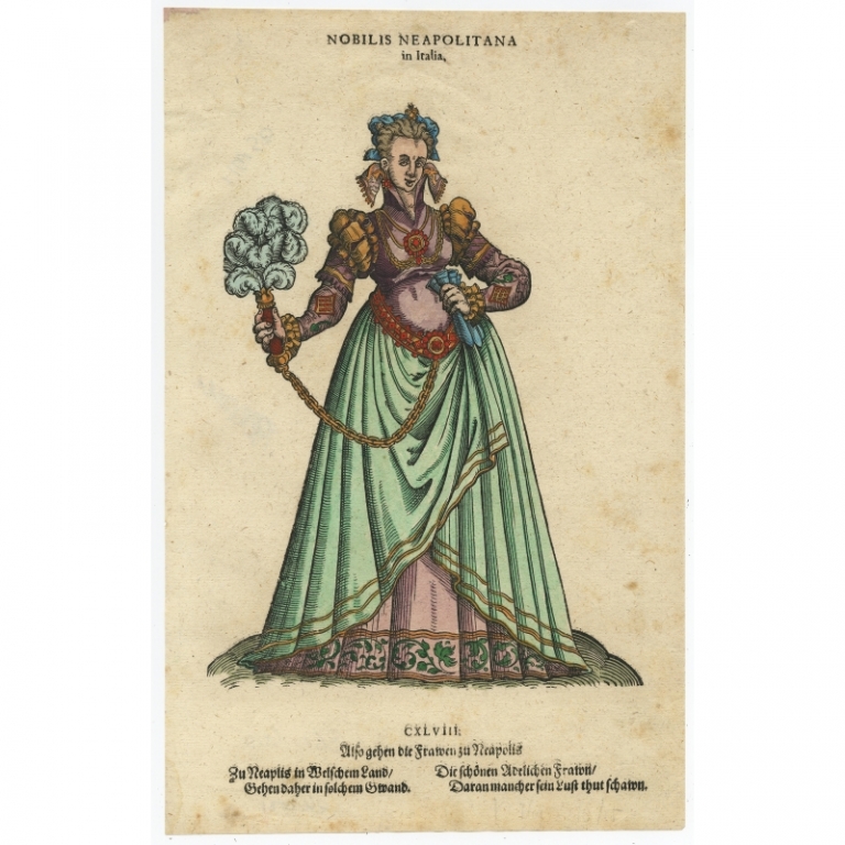 Pl. CXLVIII. Antique Print of a Woman from Naples by Amman (1577)