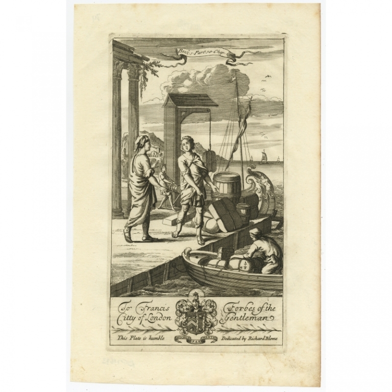 Antique Print of a Port Scene by Barlow (1686)