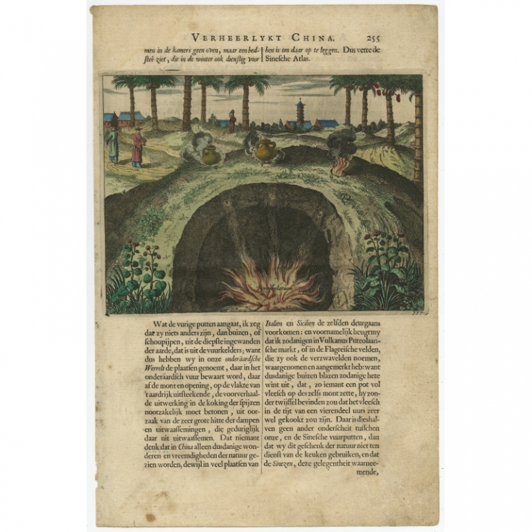 Antique Print of a Chinese Subterranean Furnace by Kircher (c.1660)