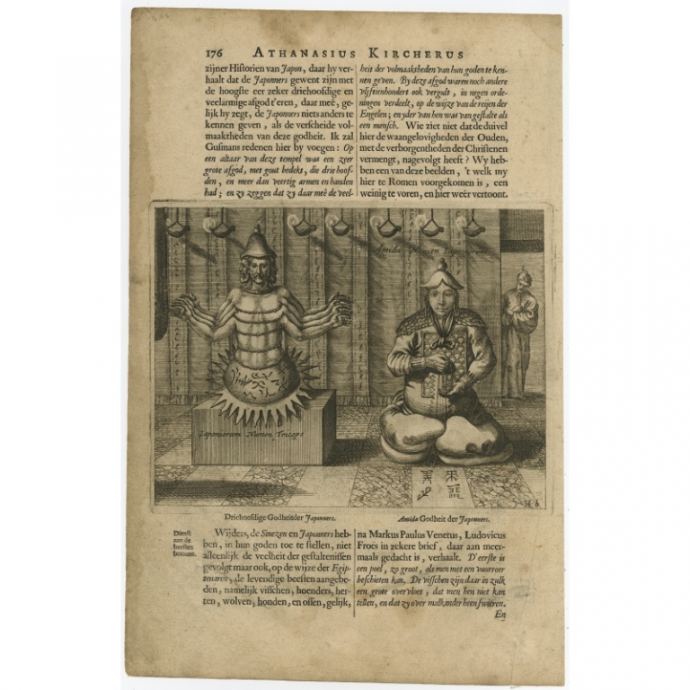 Antique Print of Japanese Deities by Kircher (c.1660)