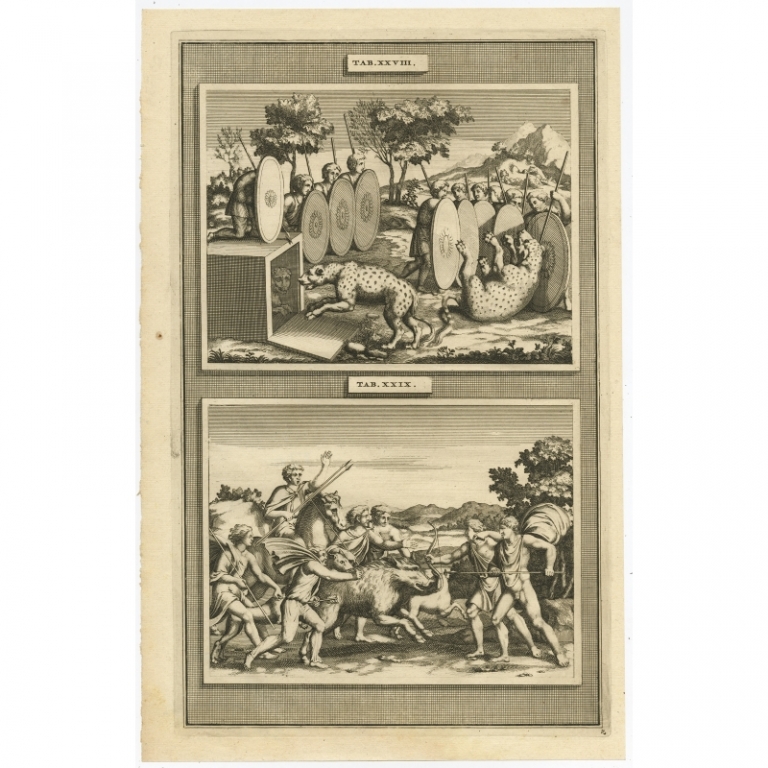 Antique Print with two Hunting Scenes (1704)