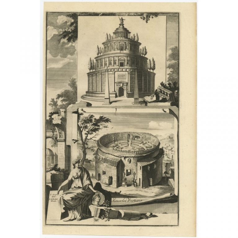 Antique Print of the Mausoleum of Augustus by Later (1704)
