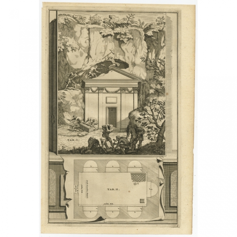 Antique Print of an ancient Roman Tomb (1704)