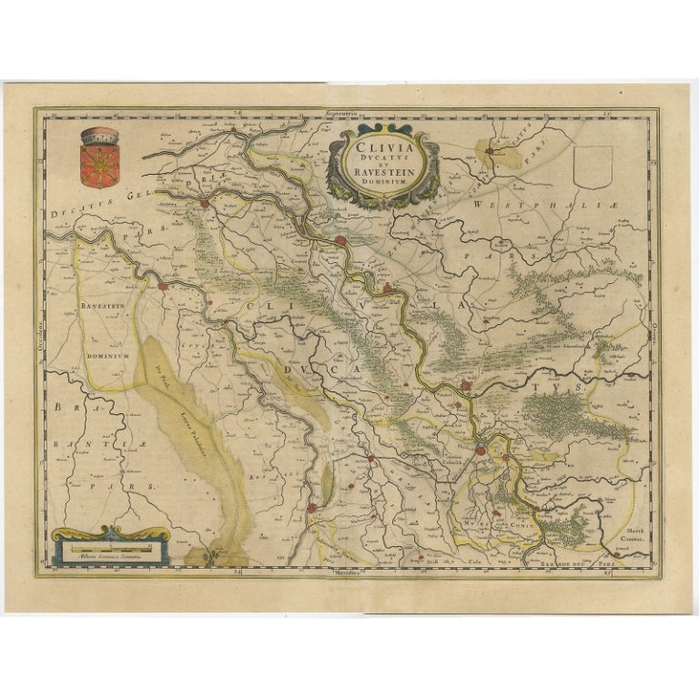 Antique Map of the Duchy Clivia and Ravestein by Blaeu (1635)