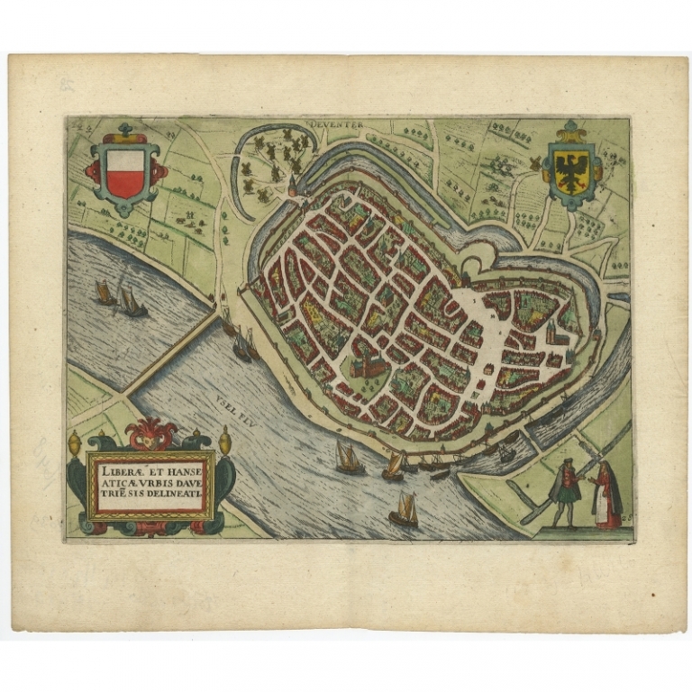 Antique Map of the City of Deventer by Guicciardini (1648)