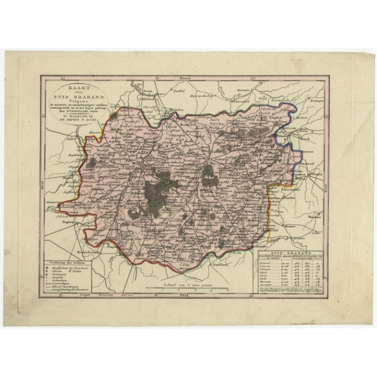 Antique Map of the province of Brabant in Belgium by Veelwaard (c.1840)