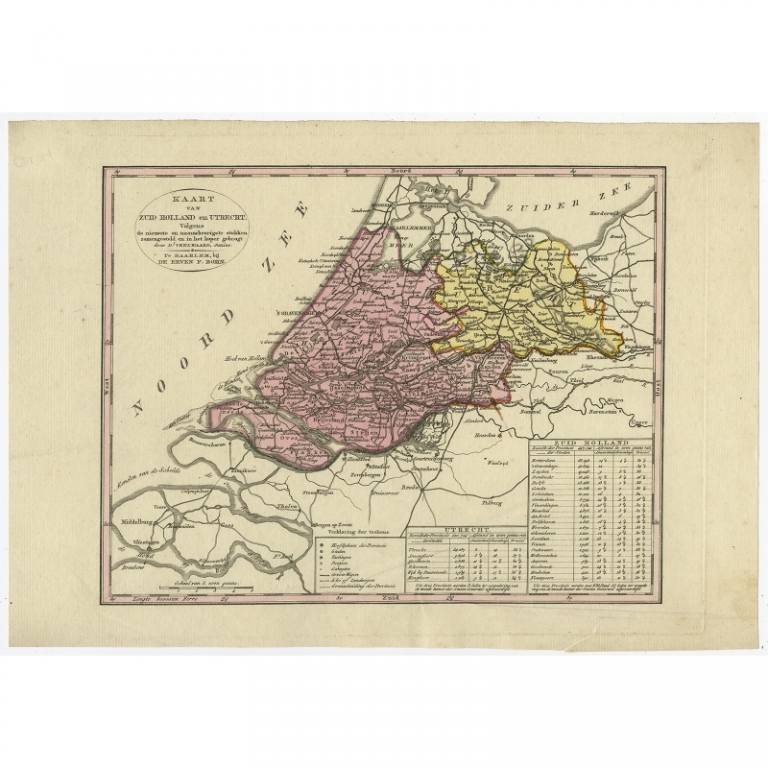 Antique Map of the province of Zuid-Holland and Utrecht by Veelwaard (c.1840)