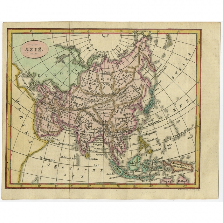 Antique Map of Asia by Veelwaard (1841)