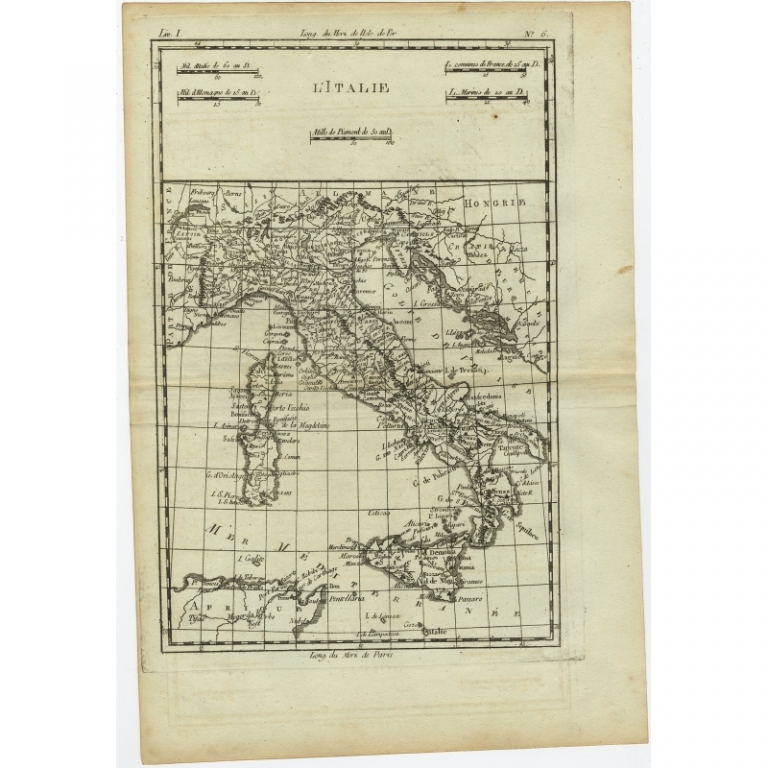 Antique Map of Italy by Bonne (c.1780)