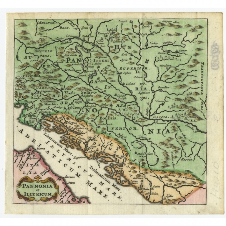 Antique Map of Pannonia and Illyria by Cluver (1685)