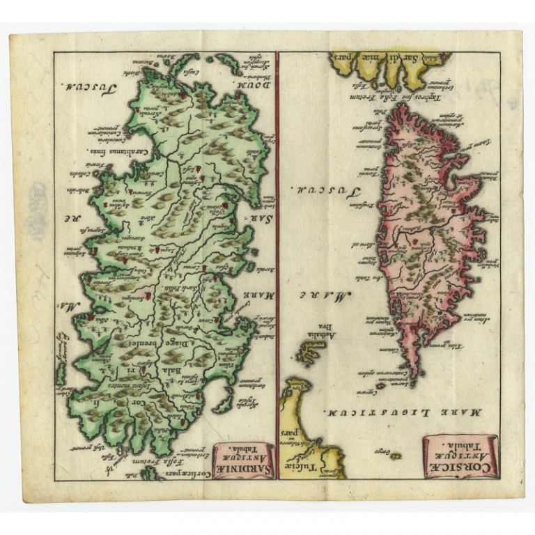 Antique Map of the Islands of Corsica and Sardinia by Cluver (1685)