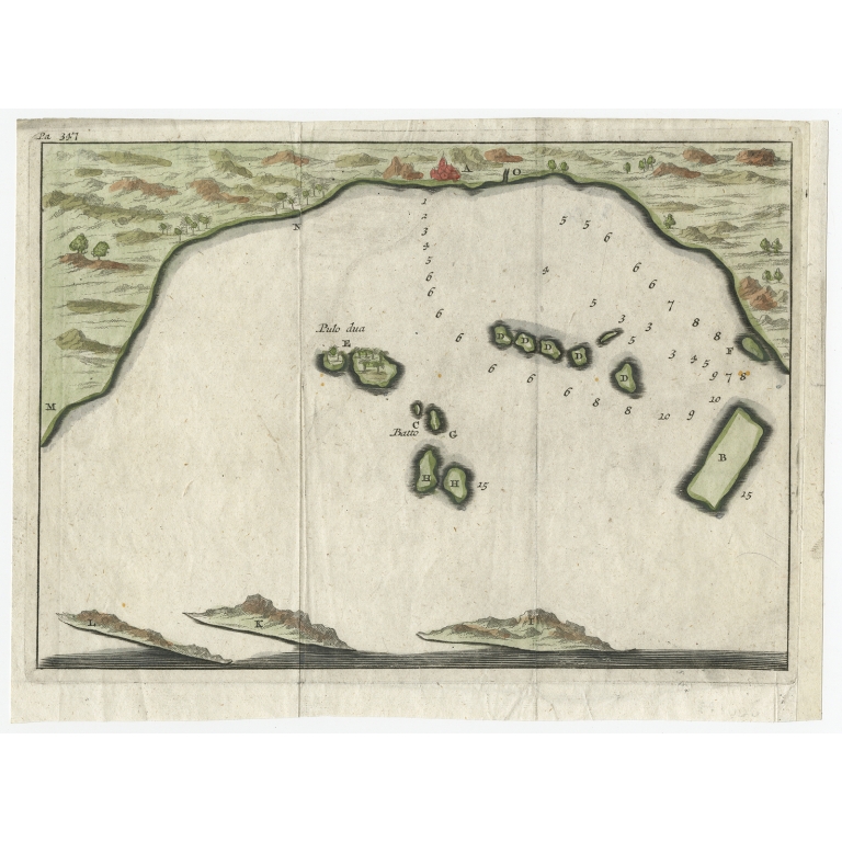 Untitled bird's eye view of the Bay of Bantam (coloured) - Renneville (1725)