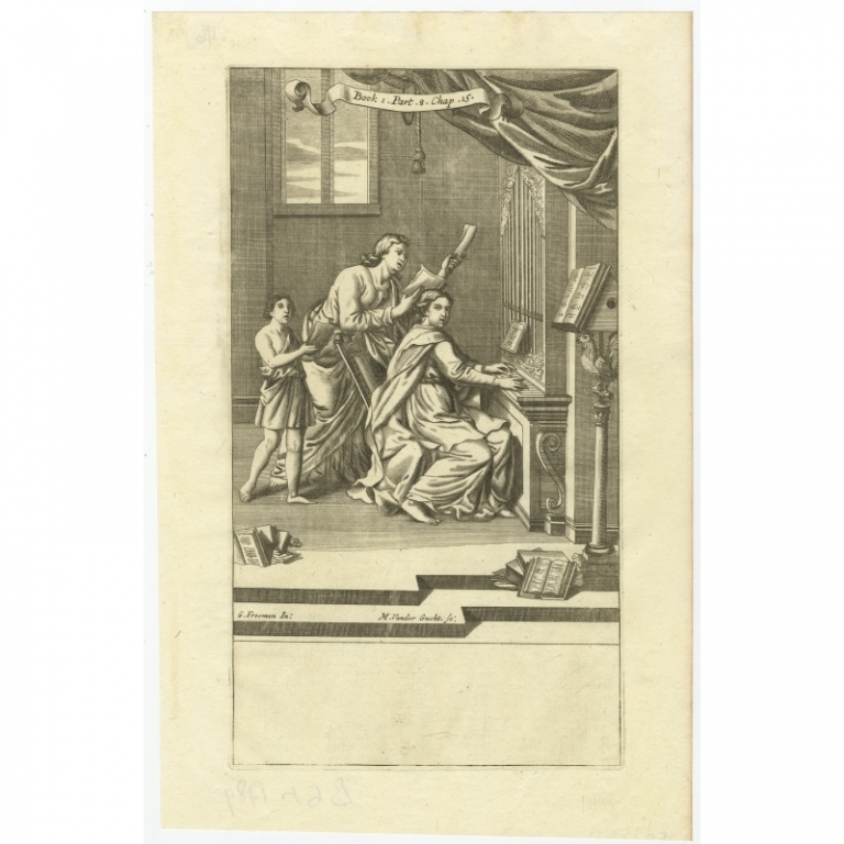 Antique Print of People making Music by Van der Gucht (1686)