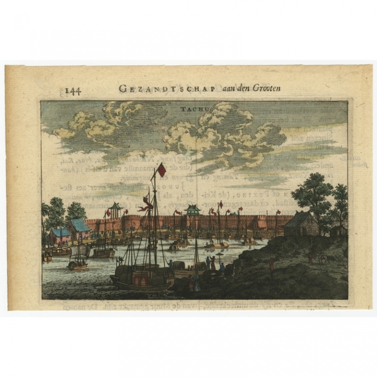 Antique Print of the City of Tachu by Nieuhof (1665)
