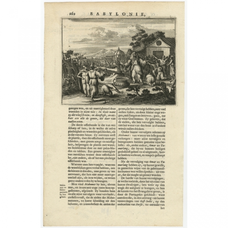 Antique Print of a Religious Sacrificial Ceremony in Babylonia by Dapper (c.1680)
