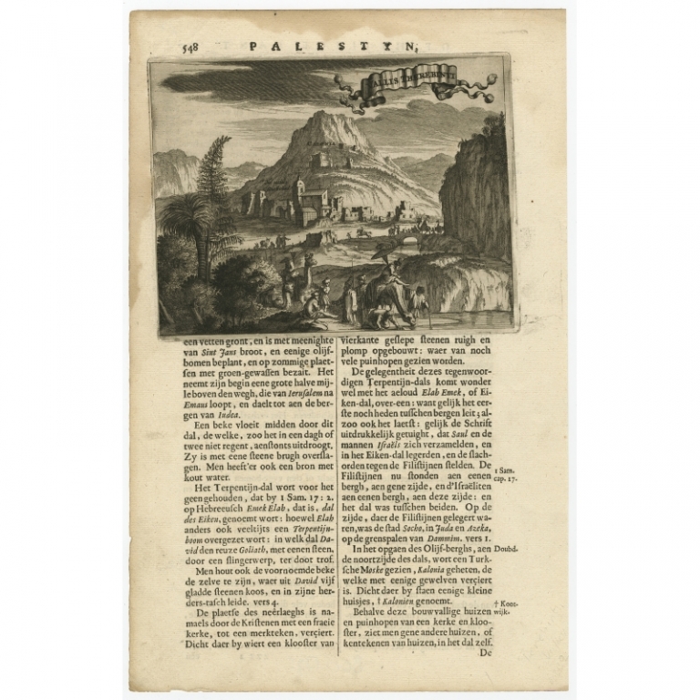 Antique Print of the Valley of Elah by Dapper (c.1680)