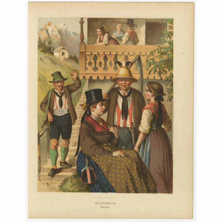 Antique Costume Print 'Oesterreich. Pinzgau' by Kretschmer (1870)