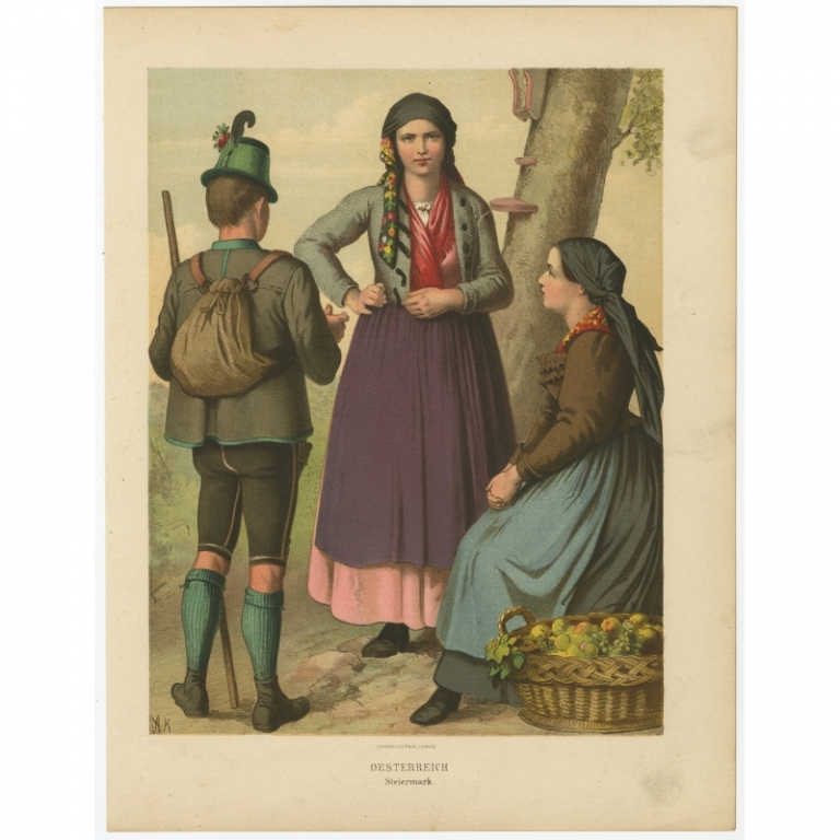 Antique Costume Print 'Oesterreich. Steiermark' by Kretschmer (1870)