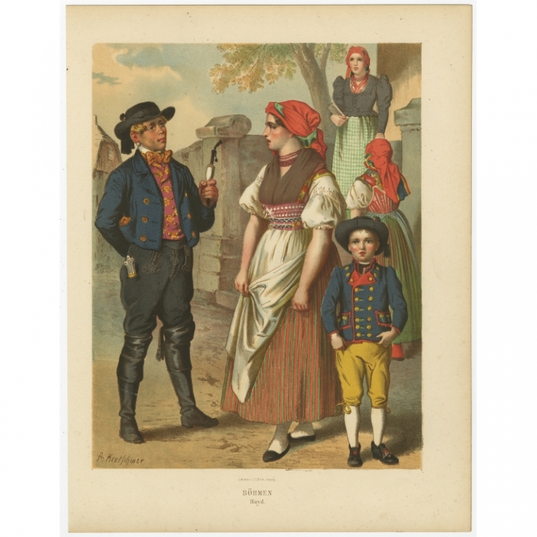 Antique Costume Print 'Bohmen. Hayd' by Kretschmer (1870)