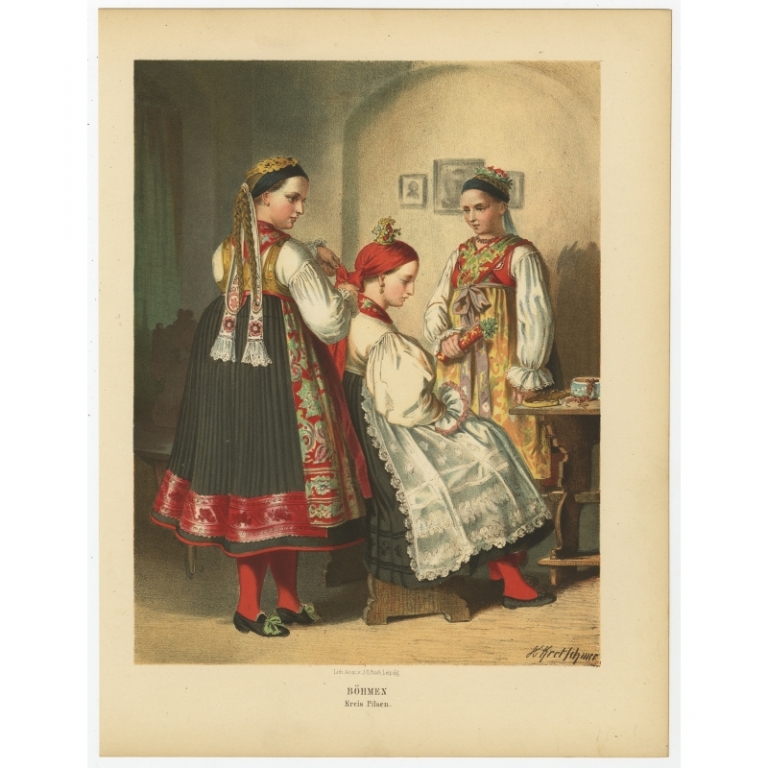 Antique Costume Print 'Bohmen. Kreis Pilsen' by Kretschmer (1870)